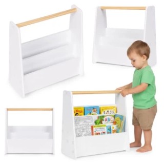 Ecotoys Παιδική Βιβλιοθήκη Montessori, Διπλό Λευκό Ράφι Οργάνωσης Β...