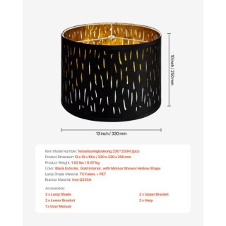 VEVOR Σετ 2 Στρογγυλά Καπέλα Λάμπας 13x13x10 εκ με Άρπα YZXDZ1310IN...