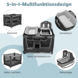Costway Πτυσσόμενο Κρεβάτι Μωρού 5 σε 1 με Αποσπώμενο Λίκνο, Αλλαξι...