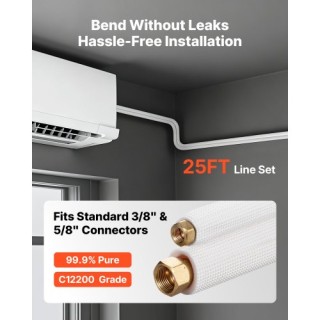 VEVOR Σετ Γραμμής Mini Split 7.6m, Χαλκοσωλήνας AC 9.5 & 15.9mm, 3/...