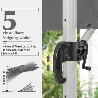 Costway Μεγάλη Ορθογώνια Ομπρέλα Κήπου 300x300cm με Μανιβέλα - Γκρι...