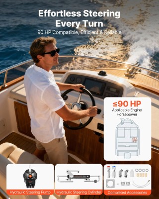 VEVOR Σετ Υδραυλικής Τιμόνευσης για Σκάφη έως 90 HP YYZXXTTJ90HPIVK...