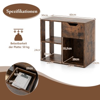 Costway  Ξύλινη Βιβλιοθήκη με Συρτάρι & 3 Θήκες - Πολυχρηστικό Ραφά...