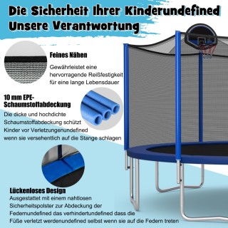 Costway  Εξωτερικό Τραμπολίνο Κήπου Διαμέτρου 366 εκ - Μαύρο & Μπλε...