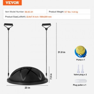 VEVOR 23 Μισή Μπάλα Ισορροπίας με Λάστιχα Αντίστασης  PHXLQ58CMKLWP...