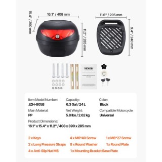 VEVOR 24L Μοτοσυκλετιστικό Κουτί Αποθήκευσης με Αντανακλαστικό Πάνε...