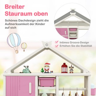 Costway Παιδική Ροζ Ραφιέρα Σπιτάκι με Κρεμάστρα και Ράφια TP10146PI Costway Παιδική Ροζ Ραφιέρα Σπιτάκι με Κρεμάστρα και Ράφια TP10146PI