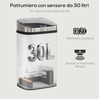 HOMCOM Κάδος Απορριμμάτων 30L με Αισθητήρα για Αυτόματο Άνοιγμα και...