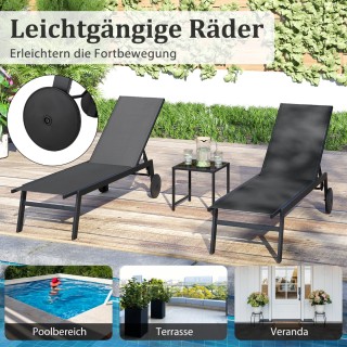 Costway Ξαπλώστρα Με Ρόδες & Πλαϊνό Τραπεζάκι Κήπου, Ξαπλώστρα Με Ρ...