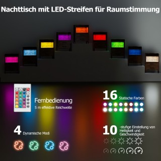 Costway Κομοδίνο με LED Φώτα & Σταθμό Φόρτισης με 2 Συρτάρια & Ανοι...