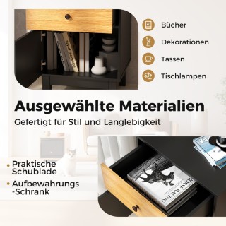 Costway  Ρατάν Κομοδίνο με Συρτάρι & Ντουλάπι σε Στυλ Boho 40 x 30 ...