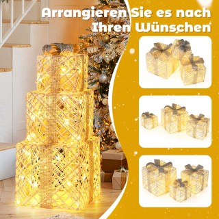 Costway Σετ 3 Κουτιά Δώρου με 48 Θερμά Λευκά LED Φώτα & Αφαιρούμενε...