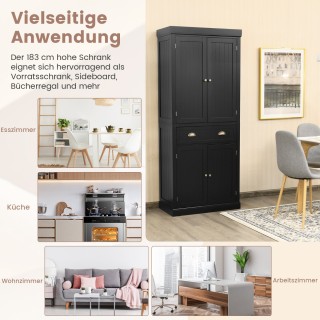 Costway Μαύρο Ξύλινο Μπουφέ 183cm με Ρυθμιζόμενα Ράφια JZ10157DK+