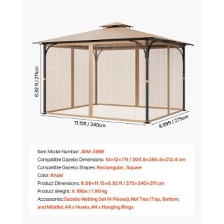 VEVOR Αντικατάσταση Δικτυωτού Δικτύου Κιόσκι 10x12x7 ft LTWZDL10FT1... VEVOR Αντικατάσταση Δικτυωτού Δικτύου Κιόσκι 10x12x7 ft LTWZDL10FT1...