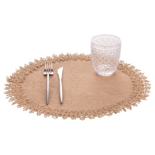 Villa dEste Home Στρογγυλό σουπλά 38 εκ. από γιούτα με κεντημένο πε...