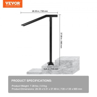 Μαύρο Μεταλλικό Κάγκελο VEVOR για 1-3 Σκαλοπάτια Εξωτερικού Χώρου  ...