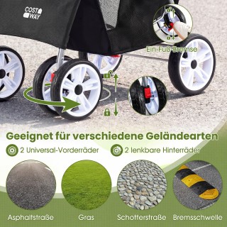Costway Πτυσσόμενο καρότσι κατοικιδίων με αναπνεύσιμο δίχτυ, αδιάβρ...