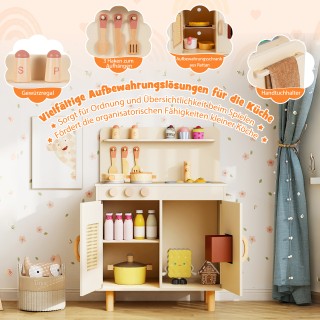 Costway Παιδική Κουζίνα Παιχνιδιού με Αποθηκευτικούς Χώρους & Φως &...