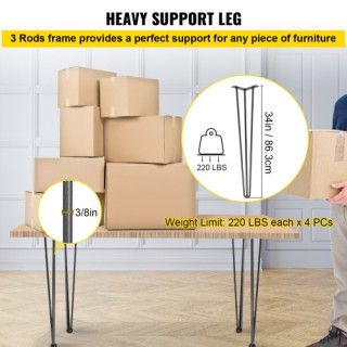 Σετ 4 Μαύρα Πόδια Τραπεζιού VEVOR Hairpin 34 για Βάρος 220lbs από Α...