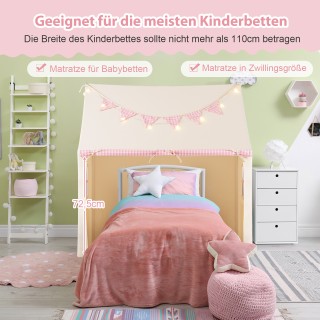 Costway  Ροζ Παιδική Σκηνή με Στρώμα, Φωτάκια, Σημαιοστολίδια και Π...