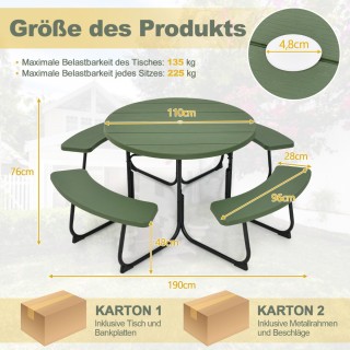 Costway Πικνίκ Τραπέζι για 8 Άτομα με Ομπρέλα & 4 Πάγκους Αδιάβροχο...