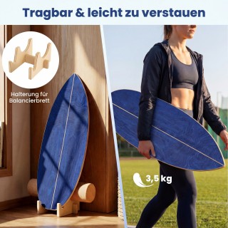 Costway Ξύλινη σανίδα ισορροπίας για ενήλικες με ρολό φελλού, μπλε,...