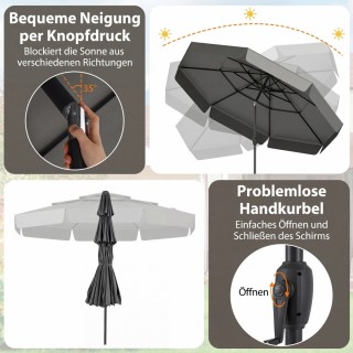 Costway Κεκλιμένη ομπρέλα κήπου 300 εκ. με τριώροφη αεριζόμενη οροφ...