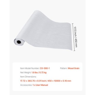 VEVOR Αυτοκόλλητη Ταπετσαρία Λευκή Ξύλινη Υφή 45cm x 10m Αδιάβροχη ...