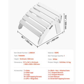 VEVOR Λευκό Πτυσσόμενο Υποπόδιο HDPE Adirondack KZDADLDKTTQPZ41H0V0 VEVOR Λευκό Πτυσσόμενο Υποπόδιο HDPE Adirondack KZDADLDKTTQPZ41H0V0