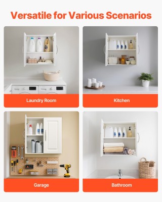 VEVOR Λευκός Κρεμαστός Ντουλάπι Τοίχου με Ρυθμιζόμενο Ράφι και 2 Πό...