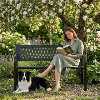 MULTIGARDEN Μεταλλικό παγκάκι κήπου με διάτρητη πλάτη 120x50 εκ. μα...