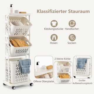 Costway Τρόλεϊ Καλάθι Ρούχων 3 Επιπέδων με Ρόδες και Λαβή JZ10267WH