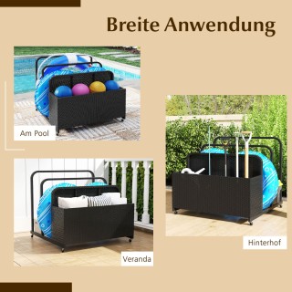 Costway  Μαύρο Καλάθι Αποθήκευσης Rattan με Ρόδες για Πισίνα - Ιδαν...