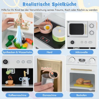 Costway Παιδική Κουζίνα με Αξεσουάρ Μαγειρικής Ξύλινη με Φούρνο Μικ...