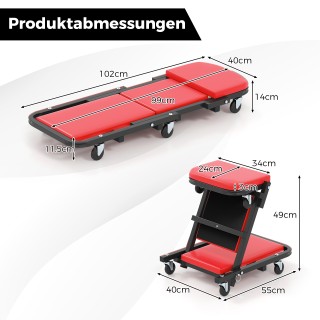 Costway Διπλό Ρολό Κατασκευής με 6 Τροχούς & Επενδεδυμένο Κάθισμα έ...