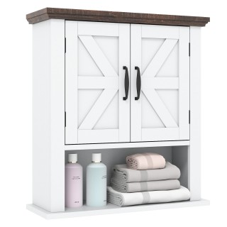 Costway Λευκό Κρεμαστό Ντουλάπι με Ρυθμιζόμενα Ράφια, Πόρτες και Αν...