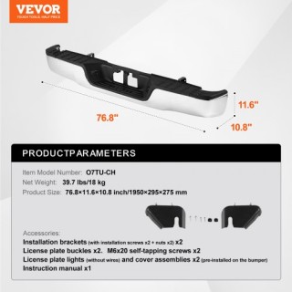 Πίσω Προφυλακτήρας Χρωμίου VEVOR για Toyota Tundra 2007-2013 FTK20... Πίσω Προφυλακτήρας Χρωμίου VEVOR για Toyota Tundra 2007-2013 FTK20...