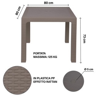 Galileo Τετράγωνο εξωτερικό τραπέζι 80x80 cm από πλαστικό PP, με υφ... Galileo Τετράγωνο εξωτερικό τραπέζι 80x80 cm από πλαστικό PP, με υφ...