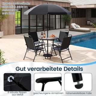 Costway Σετ επίπλων κήπου με ομπρέλα και 4 μαύρες πτυσσόμενες καρέκ...
