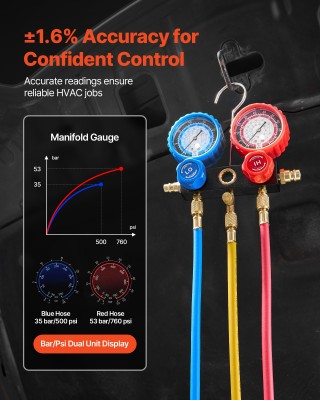 VEVOR Σετ Αντλίας Κενού και Μετρητών Κλιματισμού, 3.5 CFM, Μονοβάθμ...