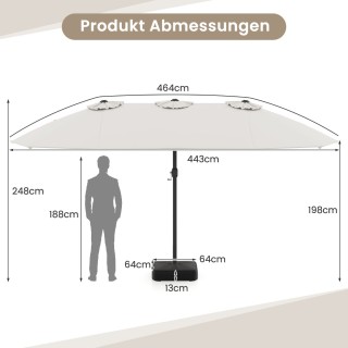 Costway Διπλή Ομπρέλα Κήπου XXL UPF 50+ με Βάση Μπεζ NP12256BE Costway Διπλή Ομπρέλα Κήπου XXL UPF 50+ με Βάση Μπεζ NP12256BE