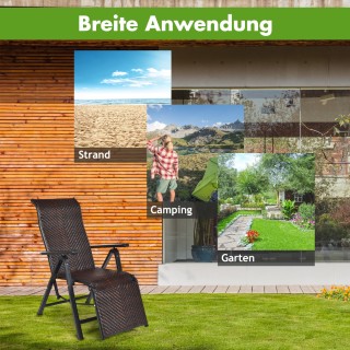 Costway  Πτυσσόμενη ξαπλώστρα από ρατάν με ρυθμιζόμενη πλάτη καφέ 1...