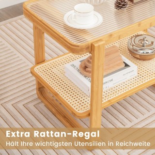 Costway Πολυλειτουργικό Τραπεζάκι Μπαμπού με Γυάλινη Επιφάνεια και... Costway Πολυλειτουργικό Τραπεζάκι Μπαμπού με Γυάλινη Επιφάνεια και...