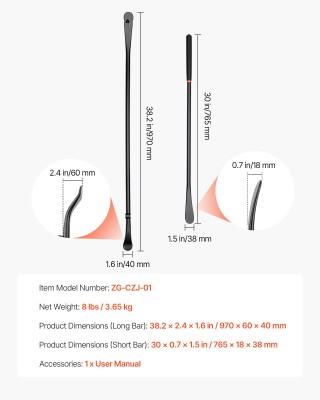 VEVOR Μοχλοί Τοποθέτησης και Αφαίρεσης Ελαστικών 2 Τεμαχίων 970 mm ...