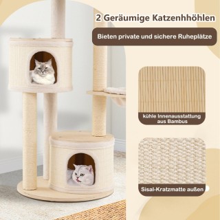 Costway 152 εκ. Δέντρο Γάτας με Σπηλιές, Καλάθι και Σχοινί Σιζάλ PV...