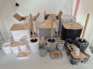 Verk Group Σετ Μπάνιου 6 Τεμαχίων 6628 με Ξύλινες Λεπτομέρειες, Λευ...