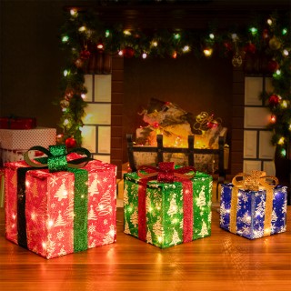 BAKAJI  Σετ 3 Πακέτα Δώρα Χριστουγέννων Φωτεινά Πολύχρωμα Ζεστό Λευ...