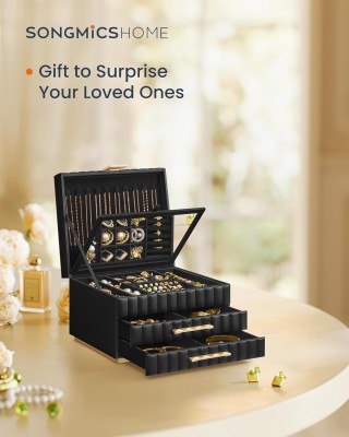 Κοσμηματοθήκη 3 Επιπέδων με Καθρέφτη 21,5 x 24 x 15,8 cm Μαύρο SONG...