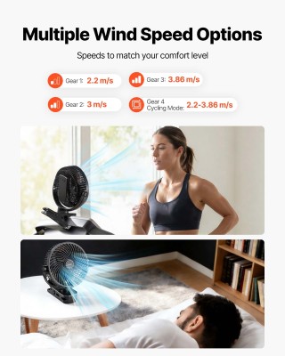 VEVOR Φορητός Επαναφορτιζόμενος Ανεμιστήρας Κλιπ USB με 3 Ταχύτητες...