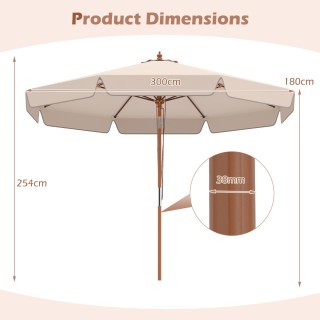 Costway Ομπρέλα κήπου/αγοράς 300 εκ. με μηχανισμό κλίσης, ξύλινο ισ...